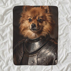 Pomeranian Medieval Knight sherpa blanket by Tritan, angled view