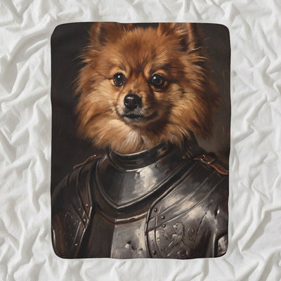Pomeranian Medieval Knight Portrait Sherpa Fleece Blanket, Regal Dog Painting, Pomeranian Lover Gift