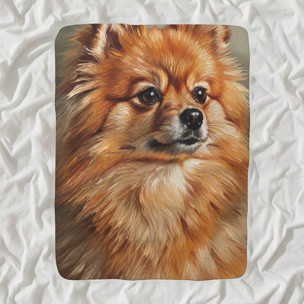 Pomeranian Oil Portrait Sherpa Fleece Blanket, Classic Dog Portrait, Pomeranian Lover Gift
