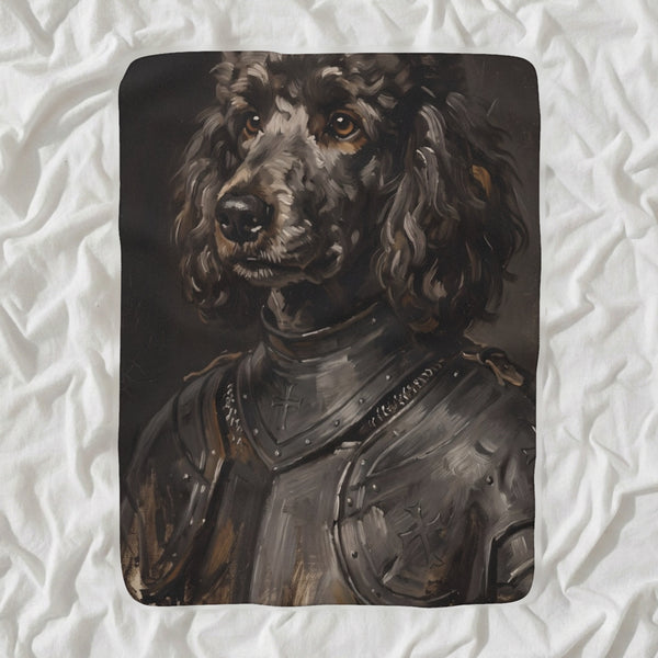 Poodle Medieval Knight Portrait Sherpa Fleece Blanket, Regal Dog Painting, Poodle Lover Gift