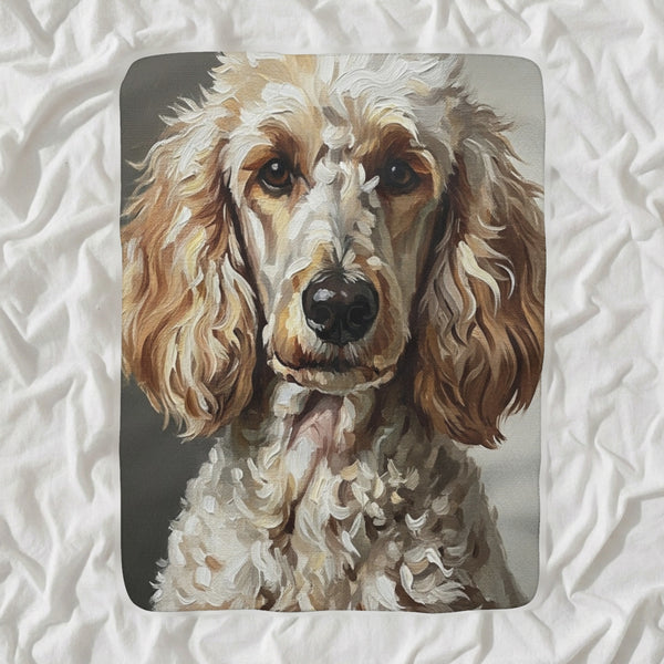 Poodle Oil Portrait Sherpa Fleece Blanket, Classic Dog Portrait, Poodle Lover Gift