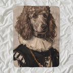 Poodle Renaissance Royal sherpa blanket by Tritan, angled view