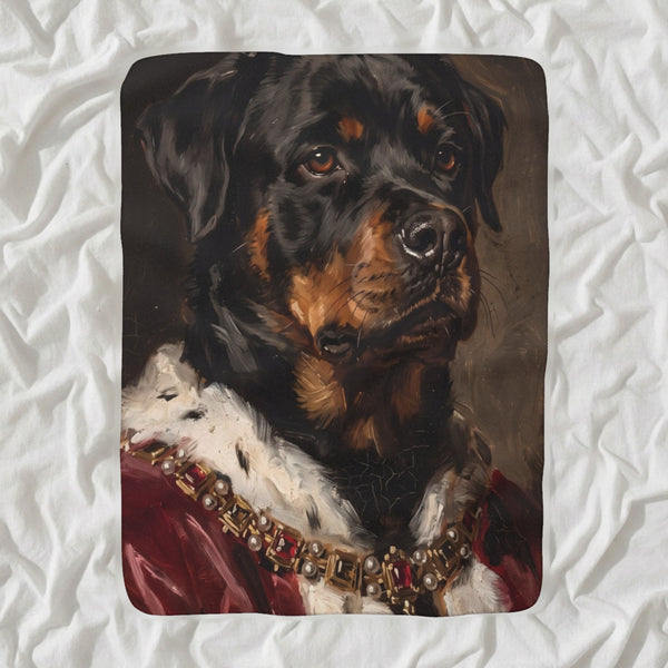Rottweiler Kings & Queens Sherpa Fleece Blanket, Regal Dog Painting, Rottweiler Lover Gift