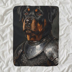 Rottweiler Medieval Knight sherpa blanket by Tritan, angled view