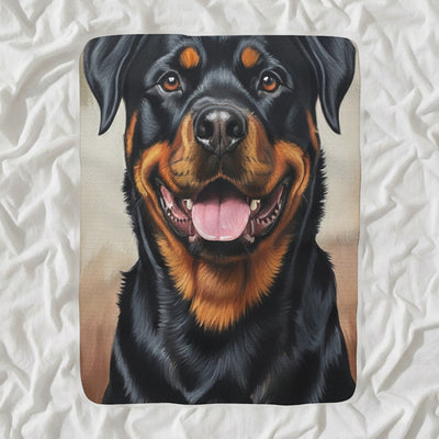 Rottweiler Oil Portrait Sherpa Fleece Blanket, Classic Dog Portrait, Rottweiler Lover Gift