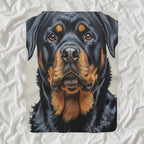 Rottweiler Oil Portrait sherpa blanket by Tritan, angled view