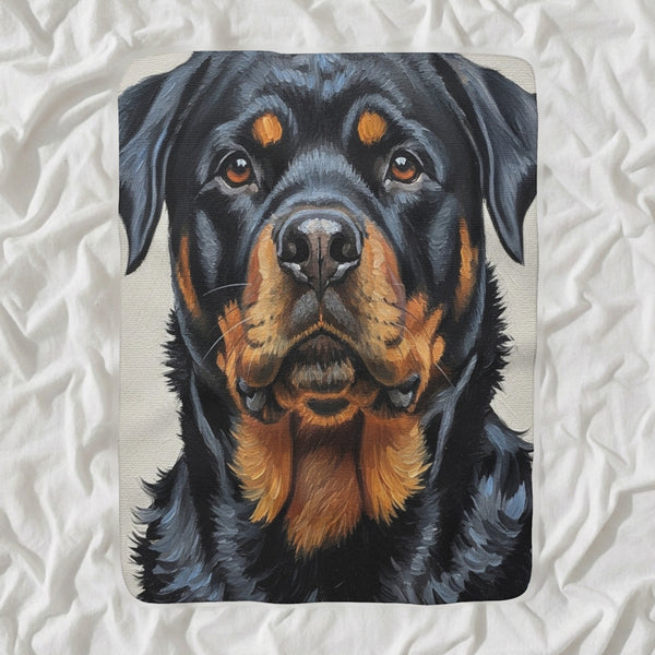 Rottweiler Oil Portrait Sherpa Fleece Blanket, Classic Dog Portrait, Rottweiler Lover Gift