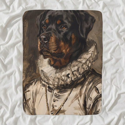 Rottweiler Royal Portrait Sherpa Fleece Blanket, Regal Dog Painting, Rottweiler Lover Gift
