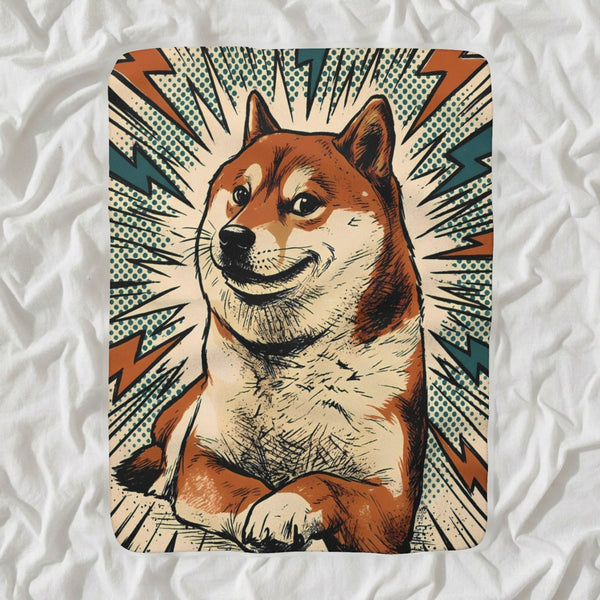 Shiba Inu Comic Pop Sherpa Fleece Blanket, Bold Dog Art, Shiba Inu Lover Gift