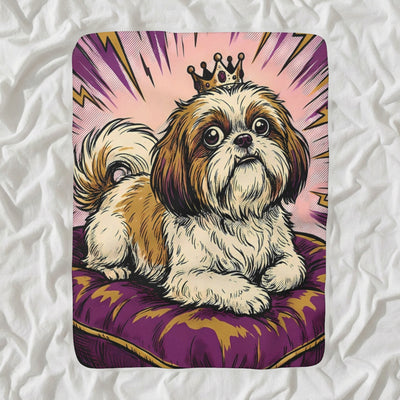 Shih Tzu Comic Pop Sherpa Fleece Blanket, Bold Dog Art, Shih Tzu Lover Gift
