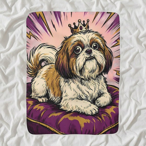 Shih Tzu Comic Pop Sherpa Fleece Blanket, Bold Dog Art, Shih Tzu Lover Gift