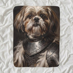 Shih Tzu Medieval Knight sherpa blanket by Tritan, angled view