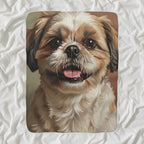 Shih Tzu Oil Portrait sherpa blanket by Tritan, angled view