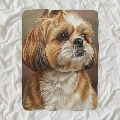 Shih Tzu Oil Portrait Sherpa Fleece Blanket, Classic Dog Portrait, Shih Tzu Lover Gift