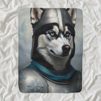 Siberian Husky Medieval Knight sherpa blanket by Tritan, angled view