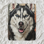 Siberian Husky Oil Portrait sherpa blanket by Tritan, angled view