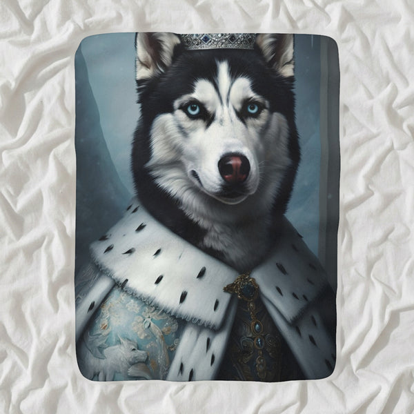 Siberian Husky Royal Portrait Sherpa Fleece Blanket, Regal Dog Painting, Siberian Husky Lover Gift
