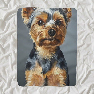 Yorkshire Terrier Oil Portrait Sherpa Fleece Blanket, Classic Dog Portrait, Yorkshire Terrier Lover Gift