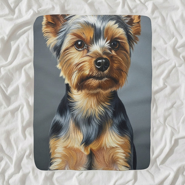 Yorkshire Terrier Oil Portrait Sherpa Fleece Blanket, Classic Dog Portrait, Yorkshire Terrier Lover Gift