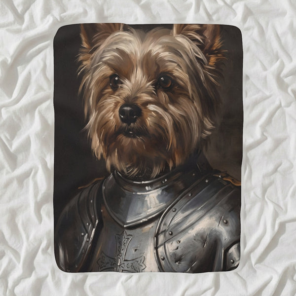 Yorkshire Terrier Medieval Knight Portrait Sherpa Fleece Blanket, Regal Dog Painting, Yorkshire Terrier Lover Gift