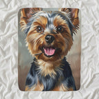 Yorkshire Terrier Oil Portrait sherpa blanket by Tritan, angled view