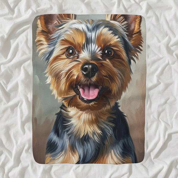 Yorkshire Terrier Oil Portrait Sherpa Fleece Blanket, Classic Dog Portrait, Yorkshire Terrier Lover Gift