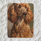 Poodle Art - Regal Dog Portrait Wall Decor Throw Blanket shown lying flat on softly rumpled white bedding