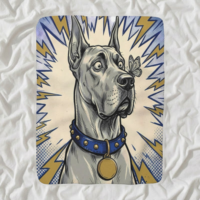 Great Dane Comic Pop Sherpa Fleece Blanket, Bold Dog Art, Great Dane Lover Gift