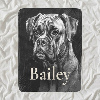 Personalized Boxer Blanket with Your Dog's Name, Charcoal-Style Dog Portrait Sherpa Fleece Throw, Dog Lover Gift
