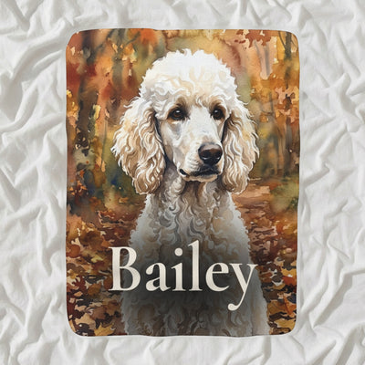 Personalized Poodle Blanket with Your Dog's Name, Watercolor-Style Dog Portrait Sherpa Fleece Throw, Dog Lover Gift