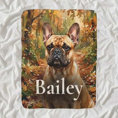 Personalized French Bulldog Blanket with Your Dog's Name, Watercolor-Style Dog Portrait Sherpa Fleece Throw, Dog Lover Gift