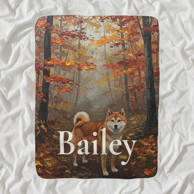 Personalized Shiba Inu Blanket with Your Dog's Name, Acrylic-Style Dog Portrait Sherpa Fleece Throw, Dog Lover Gift