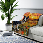 Border Collie Acrylic sherpa blanket by Tritan, on sofa