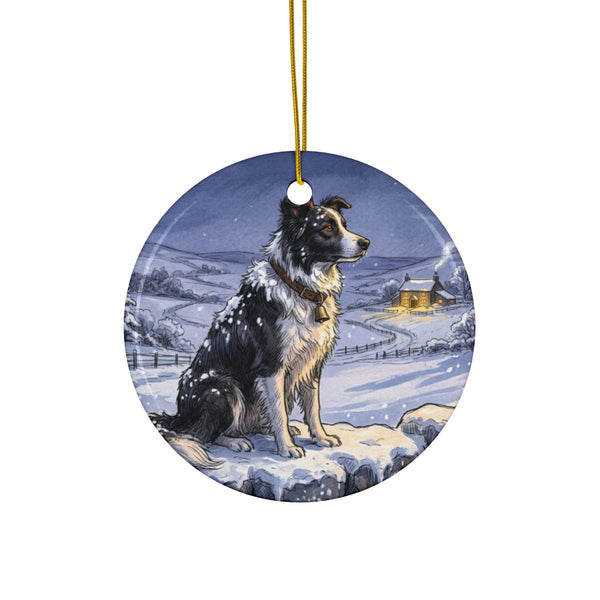 Border Collie Christmas Storybook Ceramic Tree Ornament, Storybook Dog Art, Border Collie Lover Gift