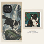 Border Collie Japanese Print phone and sticker gift set: dual-layer iPhone 15 Pro tough case and 3x3 vinyl sticker