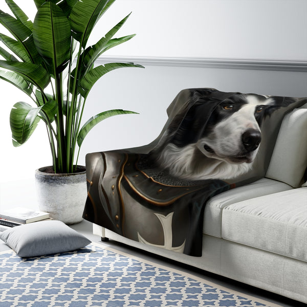 Border Collie Medieval Knight Portrait Regal Throw Blanket | Premium Dog Prints | Tritan — Lifestyle View