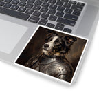 Border Collie Medieval Knight vinyl sticker by Tritan, on a laptop