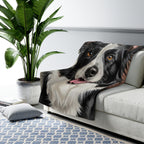 Border Collie Oil Portrait sherpa blanket by Tritan, on sofa
