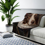 Border Collie Renaissance Royal sherpa blanket by Tritan, on sofa