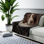Border Collie Renaissance Royal sherpa blanket by Tritan, on sofa