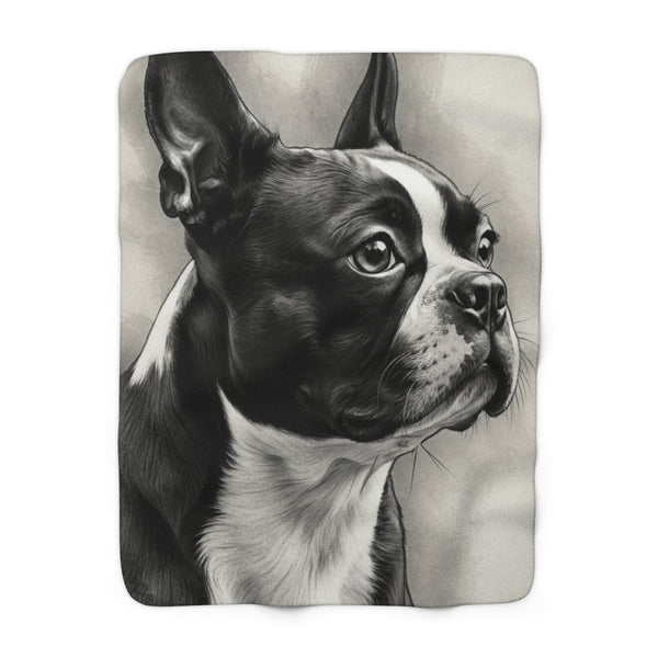 Boston Terrier Charcoal Portrait Sherpa Fleece Blanket | Dog Lover Gift