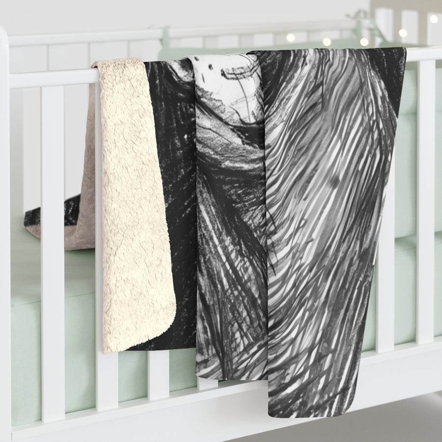 Boston Terrier Charcoal sherpa blanket by Tritan, on bed