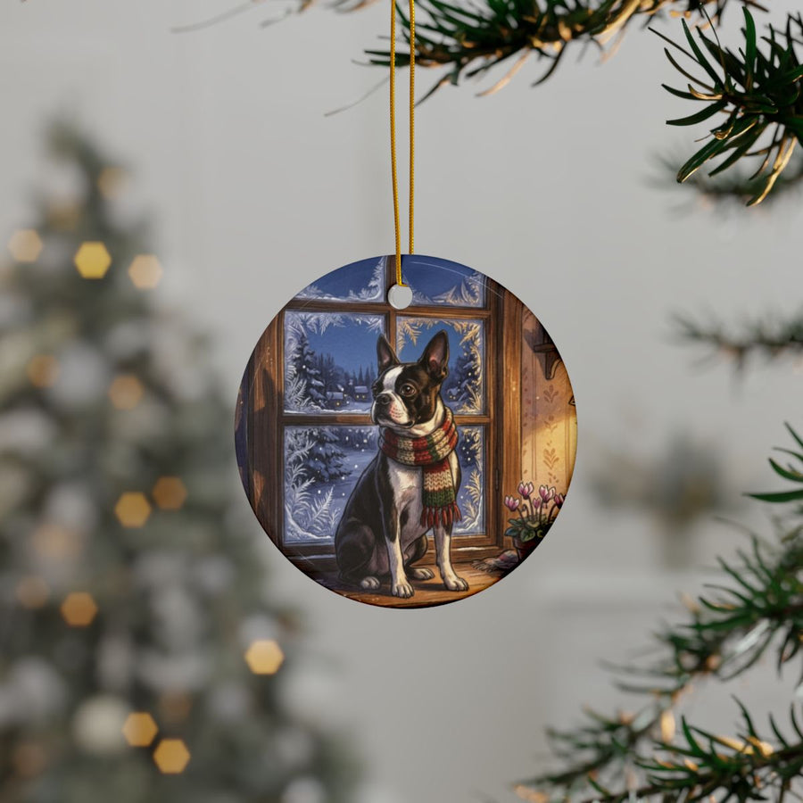 Boston Terrier Christmas Storybook ceramic ornament by Tritan, context