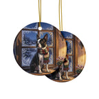 Boston Terrier Christmas Storybook ceramic ornament by Tritan, front and back