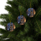 Boston Terrier Christmas Storybook ceramic ornament by Tritan, set