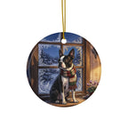 Boston Terrier Christmas Storybook ceramic ornament by Tritan, front
