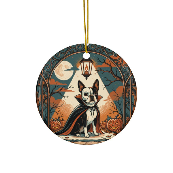 Boston Terrier Halloween Poster ceramic ornament by Tritan, front