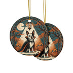 Boston Terrier Halloween Poster ceramic ornament by Tritan, front and back