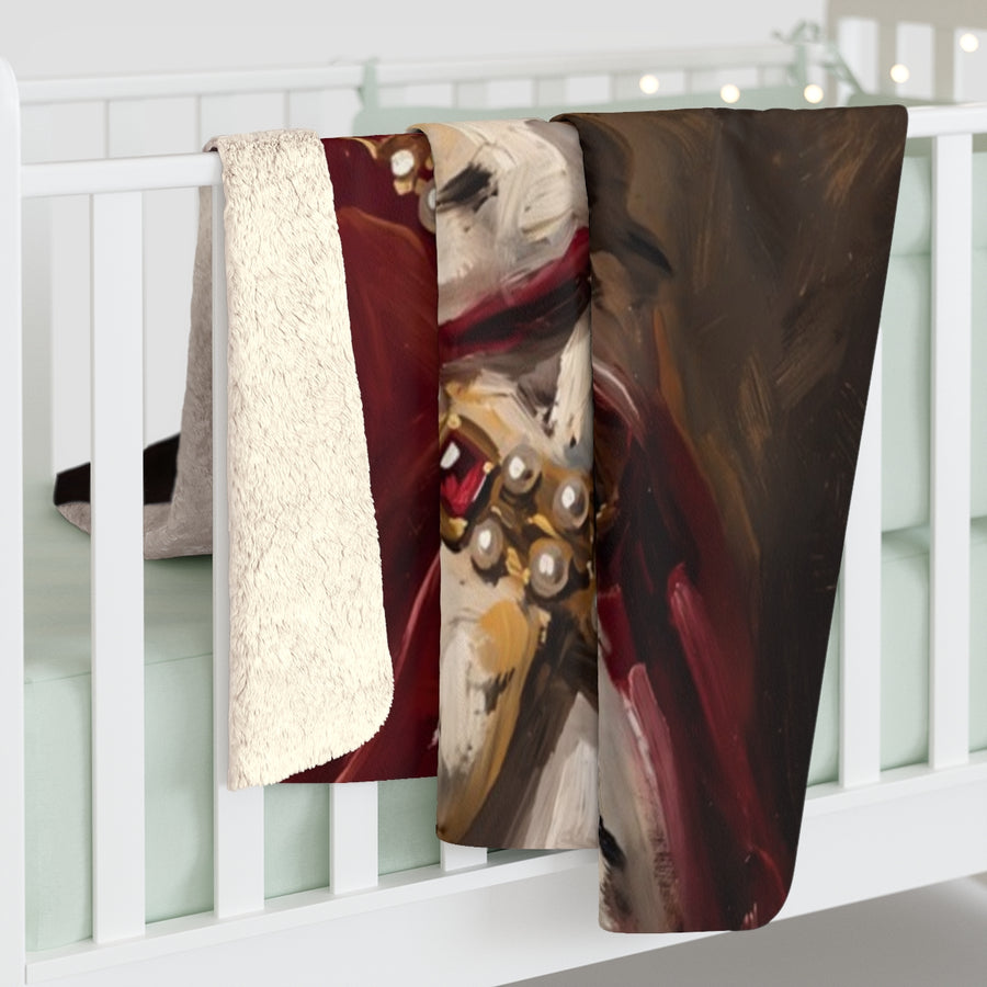 Boston Terrier Kings & Queens sherpa blanket by Tritan, on bed
