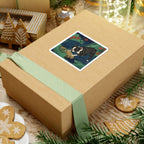 Boston Terrier Japanese Print stocking stuffer gift set: round cork-back coaster and two 3x3 vinyl stickers